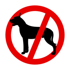 A red circle on a white background, a stop sign. No Pets allowed