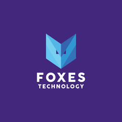 Fox Animal Technology Logo Design Vector. shape Symbol and App emblem icon for company.