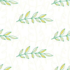 Tropical leaves seamless pattern, Summer botanical background