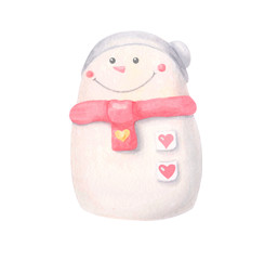 watercolor illustration, funny cute snowman