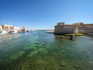 Panoramic view of Gallipoli town and harbour, Puglia Region, South Italy