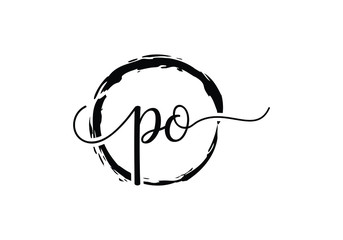 Hand Drawn Grunge Initial P O Logo Design With Circle Frame For Branding Minimalist Artistic Icon