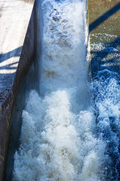 Water discharge at hydroelectric power station in Estonia.