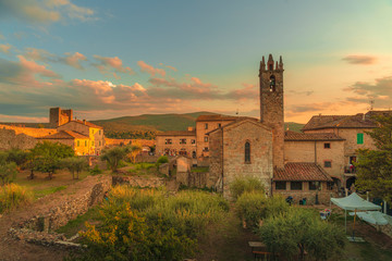 Summer sunrise over the medieval castle in Chianti, Tuscany