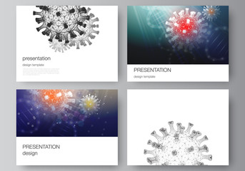 Vector layout of the presentation slides design business templates, multipurpose template for presentation report. 3d medical background of corona virus. Covid 19, coronavirus infection. Virus concept