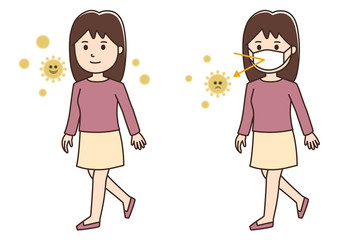 Woman wearing a medical face mask to prevent infection. Vector illustration isolated on white background.