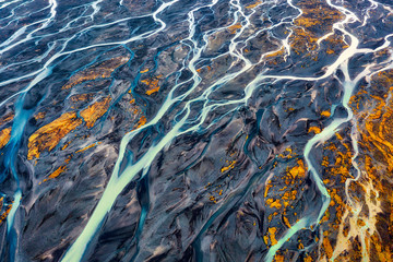 Colorful River Aerial taken in Southern Iceland