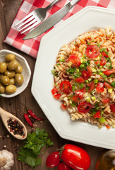Screw pasta made with olives and spices