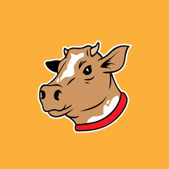 Cow head emblem logo label. Vector illustration.