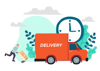 Delivery website banner in flat illustration vector style