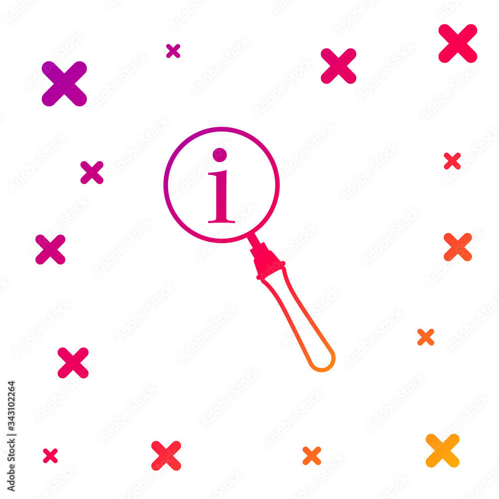 Poster color magnifying glass and information icon isolated on white background. search with information si