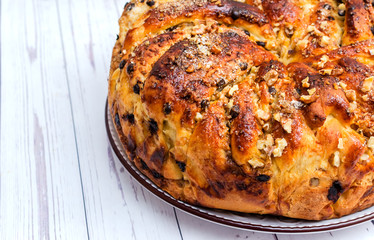 Sweet Easter bread with flowers decoration