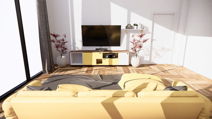 Interior scene mock up with yellow sofa and decoration on room minimalism. 3D rendering