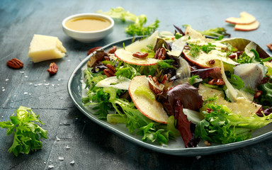 Vegetarian Fennel and apple salad with pecan nuts and Pecorino romano cheese shavings