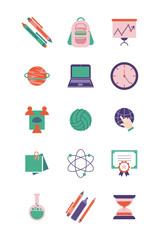 bundle of schoolflat style set icons