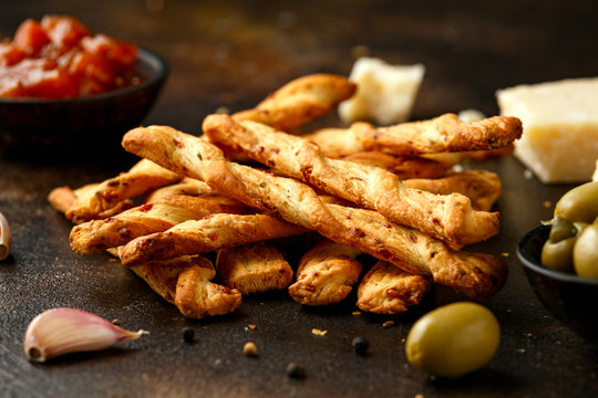 Cheese Twist Sticks with garlic, parmesan and chutney. party food snacks