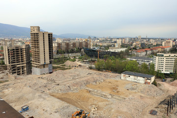 Unfinished and abandoned empty high building