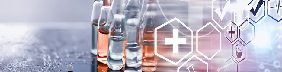 Test tubes with drugs and tests to test the victims and treat the infected. Ampoules with...