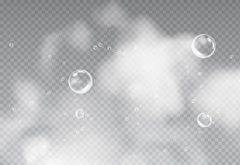 Bath foam isolated on transparent background. Shampoo bubbles texture. soap dissolved in water. The effect of washing.
