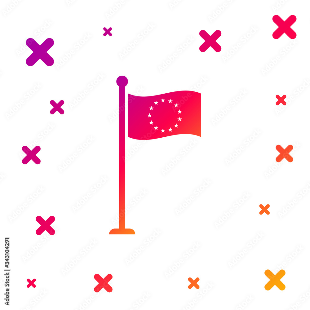Poster color flag of european union icon isolated on white background. eu circle symbol. waving eu flag on 