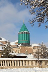 Konya Mevlana Museum, Religious building, Green minaret and museum inside. Mevlana Celaleddin-i...