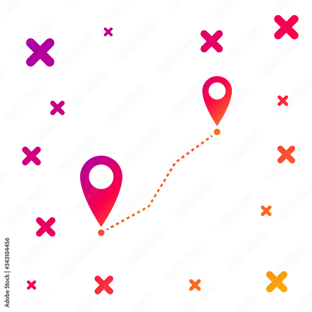 Poster color route location icon isolated on white background. map pointer sign. concept of path or road. g