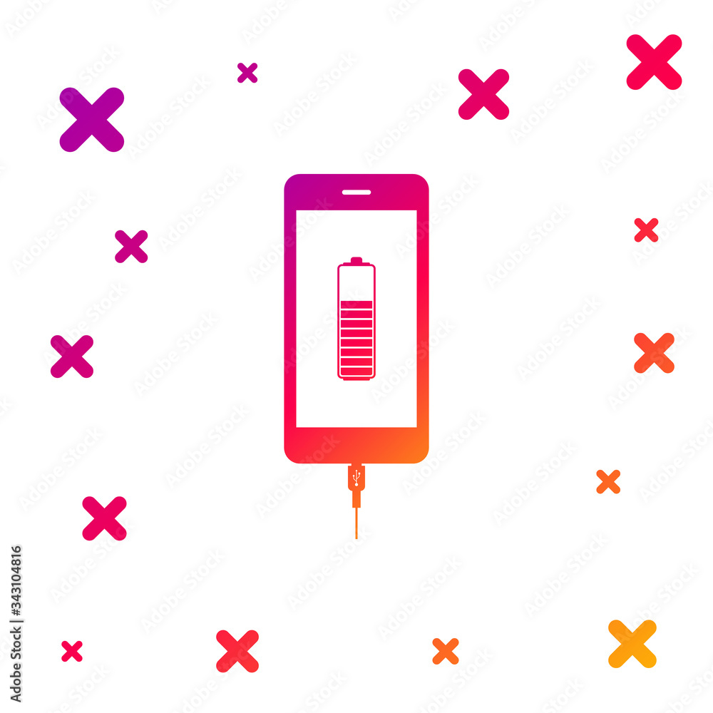 Poster color smartphone battery charge icon isolated on white background. phone with a low battery charge a