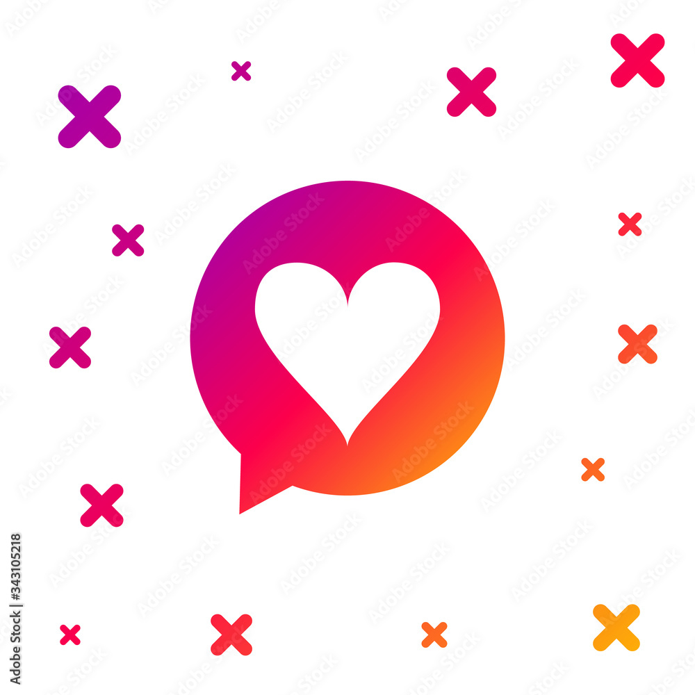 Poster color heart in speech bubble icon isolated on white background. heart shape in message bubble. love 