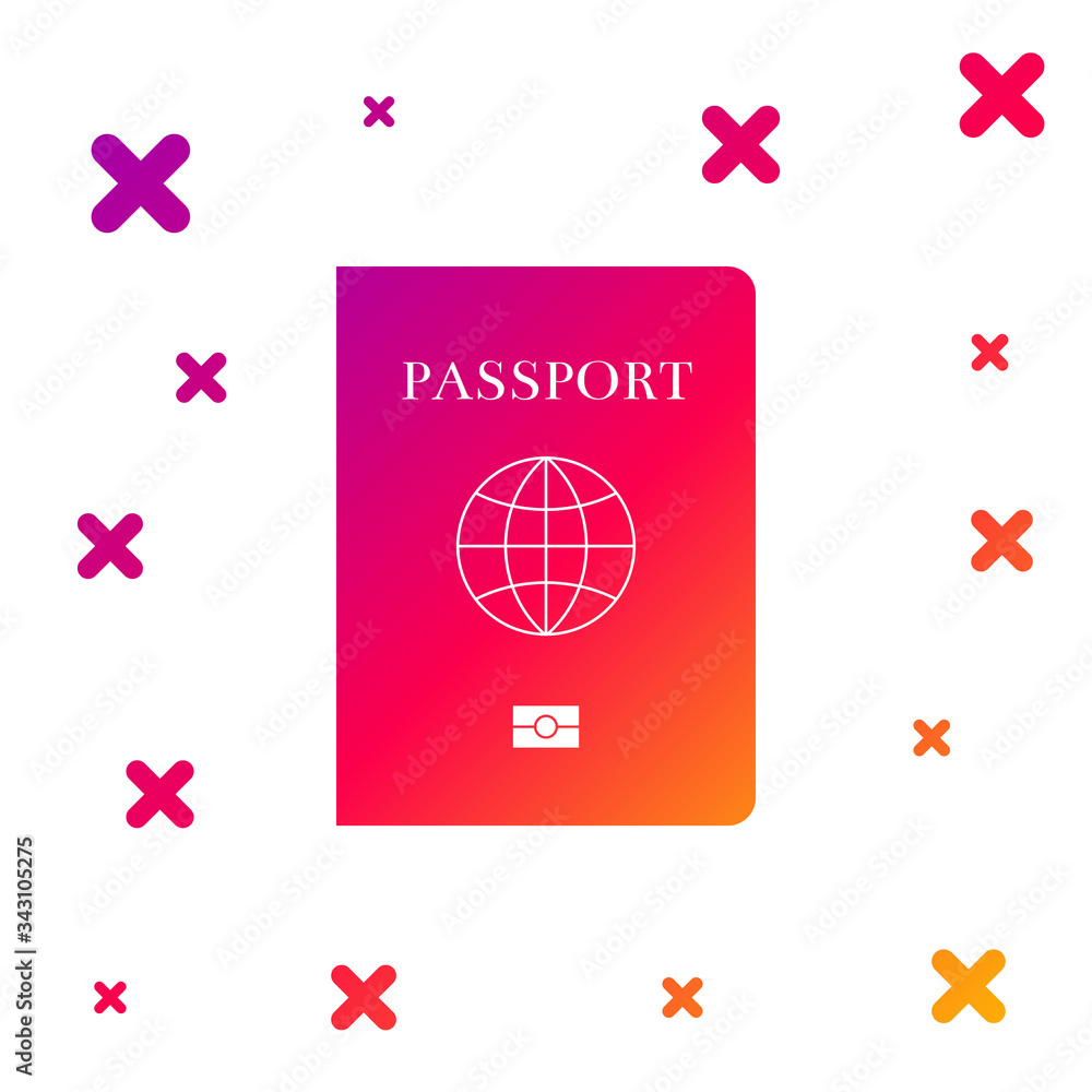 Poster color passport with biometric data icon isolated on white background. identification document. gradi