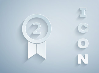 Paper cut Medal icon isolated on grey background. Winner achievement sign. Award medal. Paper art style. Vector Illustration