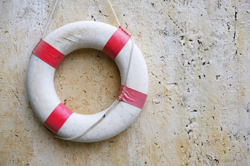 life buoy on wooden background