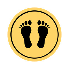 Footprints round sticker, symbol of a social distancing, vector illustration
