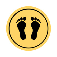 Footprints round sticker, symbol of a social distancing, vector illustration