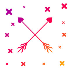 Color Crossed Cupid arrow heart, Valentines Day cards element icon isolated on white background. Gradient random dynamic shapes. Vector Illustration