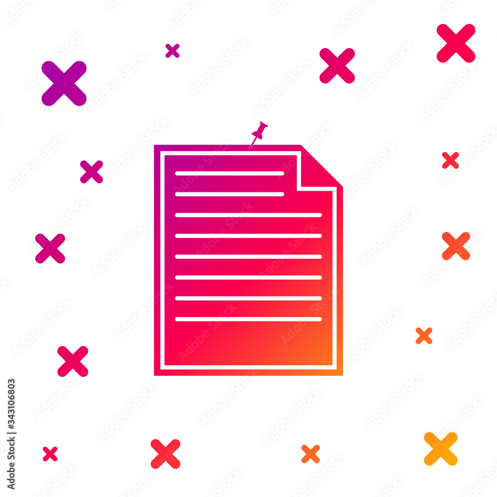 Poster color note paper with pinned pushbutton icon isolated on white background. memo paper sign. gradient