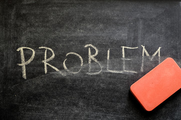 erasing problem, hand written word on blackboard being erased concept