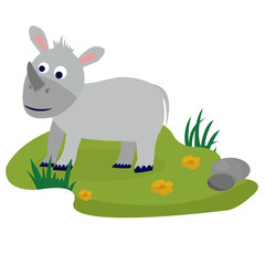 Rhinoceros Funny Childish Cartoon Style Flat Vector Illustration Isolated On White Background.