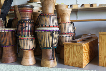 Djembe and African Drums in a music lesson room
