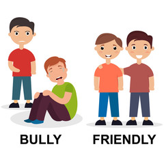 Bully and friendly comparison kids vector illustration design