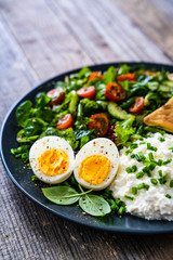 Breakfast - boiled egg, cottage cheese and vegetables
