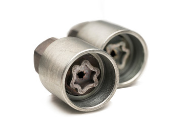 key lock for wheel nuts secret close up.