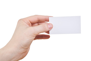 Obraz premium Hand hold empty card isolated on white background