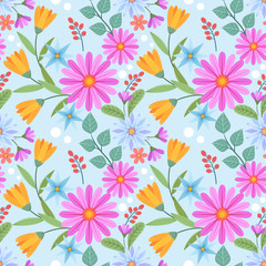 Fototapeta na wymiar Colorful hand drawn flowers seamless pattern vector design. can use for fabric textile wallpaper.
