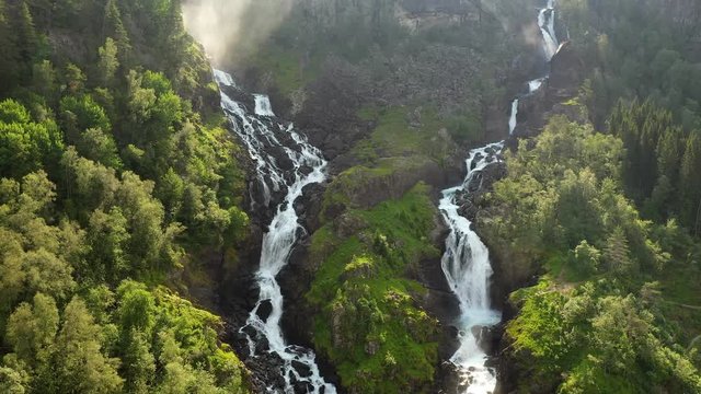 Latefossen is one of the most visited waterfalls in Norway and is located near Skare and Odda in the region Hordaland, Norway. Consists of two separate streams flowing down from the lake Lotevatnet.