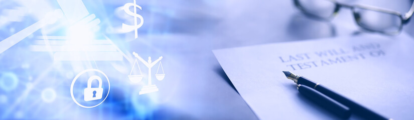 Legal concept. The procedure for writing the last will. Papers with testament on the table....