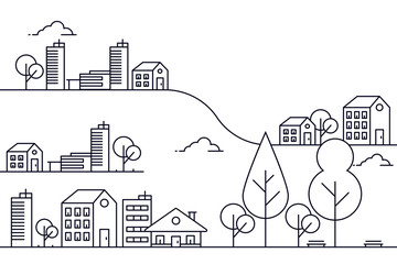 Obraz premium City illustration with thin line style