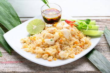 Crab Fried Rice On A White Plate