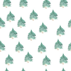 Seamless pattern with watercolor christmas tree. New Year and Christmas print. Winter design for postcard, card, textile, fabric, wrapping paper, wallpaper.