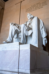 Abraham LIncoln statue inside Lincoln Memorial, built to honor the 16th President of the United...