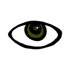 Magic eye of green color on an isolated white background. Talismans are sewn up. Flat design. Flat style, outline. Design for app, print on fabric, icons, wallpaper. Graphic vector stock illustration.